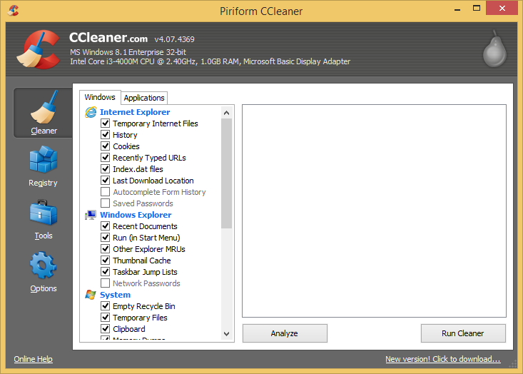 old ccleaner interface