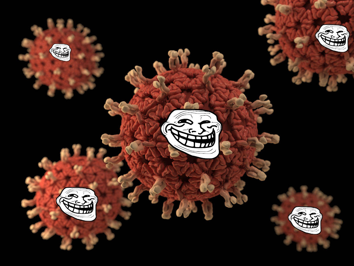 Image d’un virus avec des trollface.
