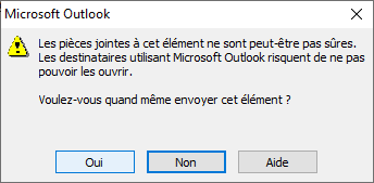 Message d’erreur Outlook.