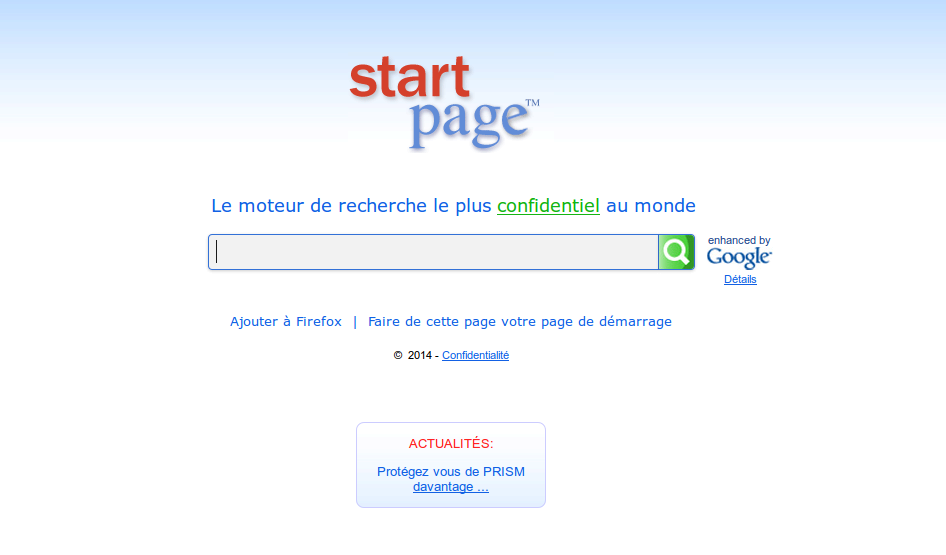 Page d’accueil de StartPage